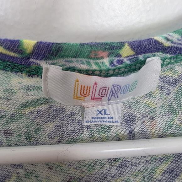 Lularoe Blue Green White Eclectic Linen Blend Boho Long Cardigan Size XL - Picture 4 of 10